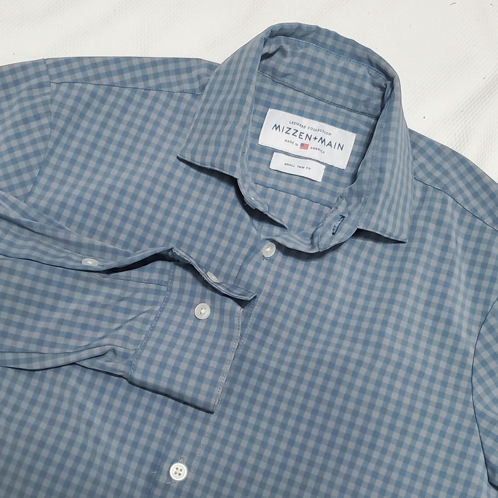 Mizzen+Main Leeward Trim Fit Grey Gingham Shirt Mens Small